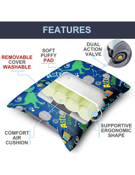 Almohada Inflable RIOYALO Dinosaurio Espacial para Niños