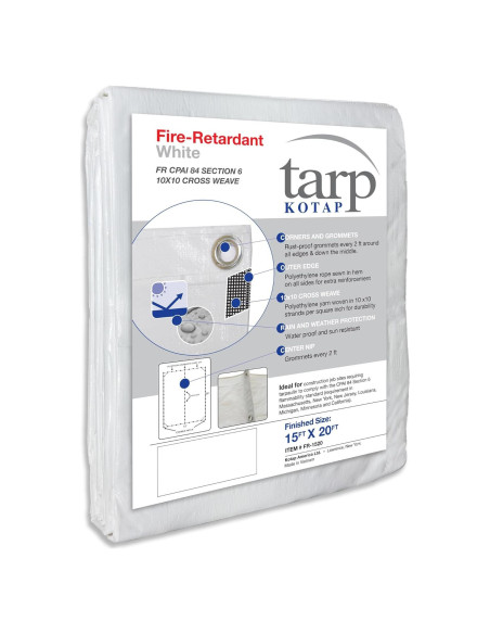 Lona Ignífuga Kotap 15x20 Pies Blanca FR-1520 para Construcción