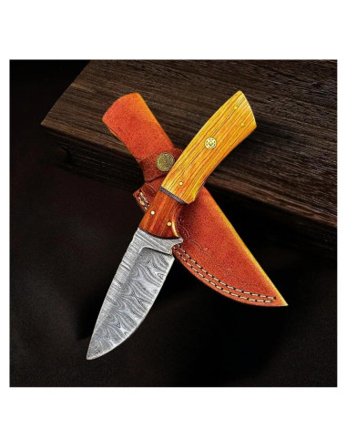 Cuchillo de Caza Damasco Knivio HLXFF3 25.4 cm con Funda