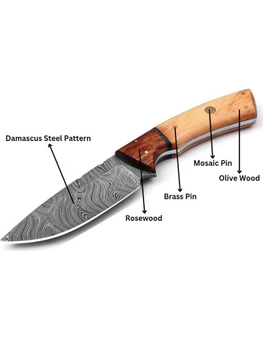 Cuchillo de Caza Damasco Knivio HLXFF3 25.4 cm con Funda