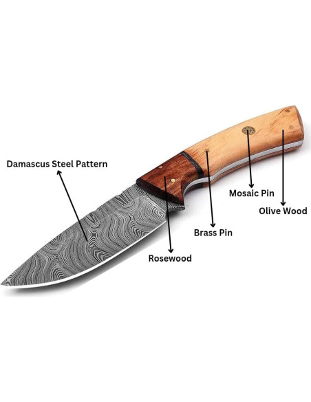 Cuchillo de Caza Damasco Knivio HLXFF3 25.4 cm con Funda