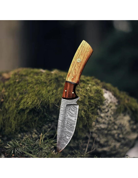 Cuchillo de Caza Damasco Knivio HLXFF3 25.4 cm con Funda