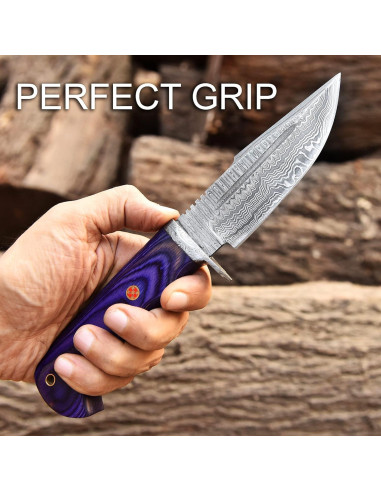 Cuchillo de Caza Damasco FAIQENTERPRICE 25.4 cm Mango Madera