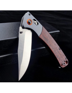 Cuchillo Plegable EDC Genérico D2 Mango de Madera 23cm Naranja 2