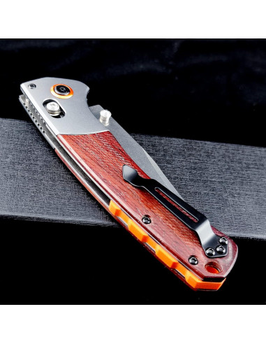 Cuchillo Plegable EDC Genérico D2 Mango de Madera 23cm Naranja