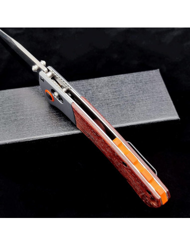 Cuchillo Plegable EDC Genérico D2 Mango de Madera 23cm Naranja