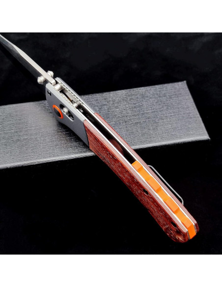 Cuchillo Plegable EDC Genérico D2 Mango de Madera 23cm Naranja