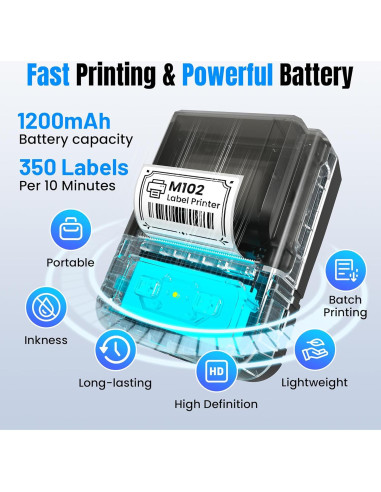 Impresora de Etiquetas Bluetooth Itari M102, 203 dpi, Negro