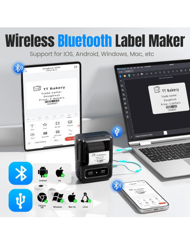 Impresora de Etiquetas Bluetooth Itari M102, 203 dpi, Negro