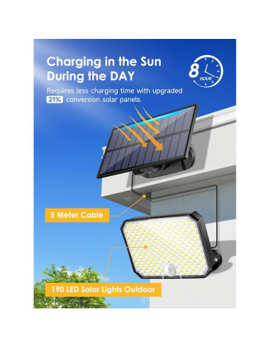 Luces Solares Exteriores One Fire 190LED 1500LM IP65 con Control Remoto