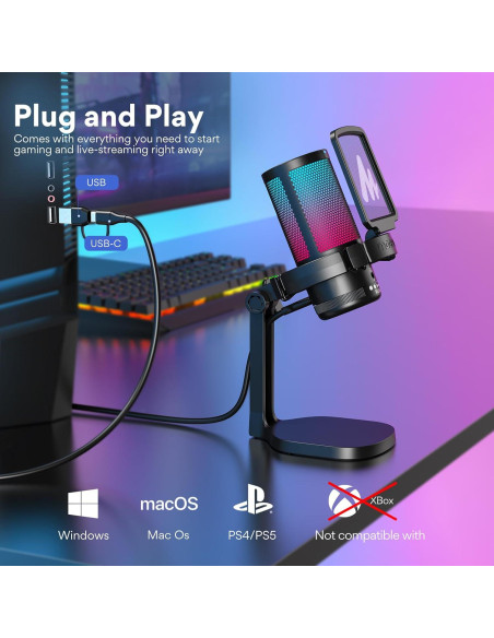 Micrófono USB MAONO GamerWave DGM20 con Cancelación de Ruido