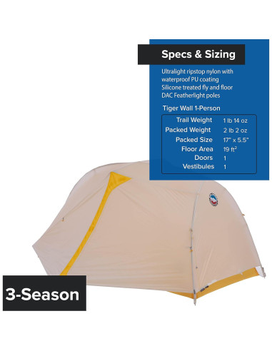 Tienda Ultraligera Big Agnes Tiger Wall UL 1 Persona Impermeable