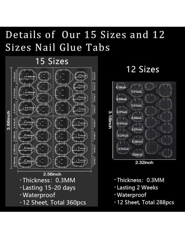 Pestañas Adhesivas para Uñas Allstarry 360pcs 15 Tamaños