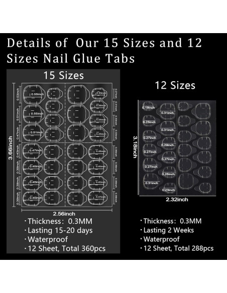 Pestañas Adhesivas para Uñas Allstarry 360pcs 15 Tamaños