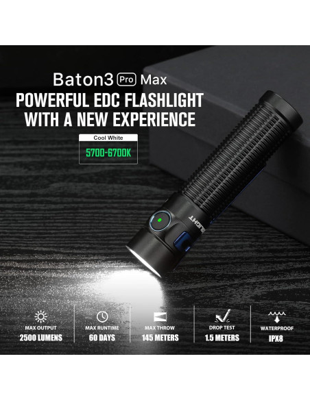 Linterna EDC OLIGHT Baton3 Pro Max 2500 Lúmenes Recargable