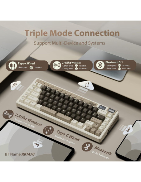Teclado Mecánico Inalámbrico RK ROYAL KLUDGE M70 75% RGB