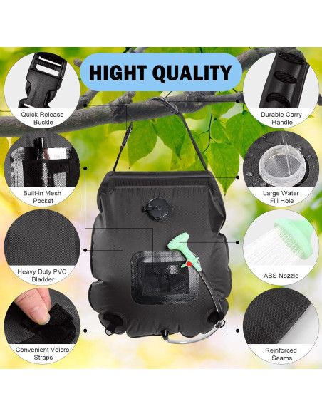 Bolsa de Ducha Solar KIPIDA 20L con Manguera y Cabezal