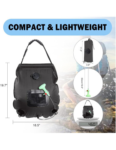 Bolsa de Ducha Solar KIPIDA 20L con Manguera y Cabezal