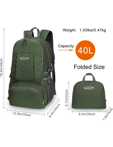 Mochila Plegable 40L G4Free Verde Ejército Impermeable