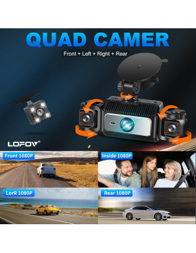 Cámara Dash 360 LOFOV 4 Canales FHD 1080P con Tarjeta 64GB