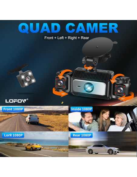 Cámara Dash 360 LOFOV 4 Canales FHD 1080P con Tarjeta 64GB