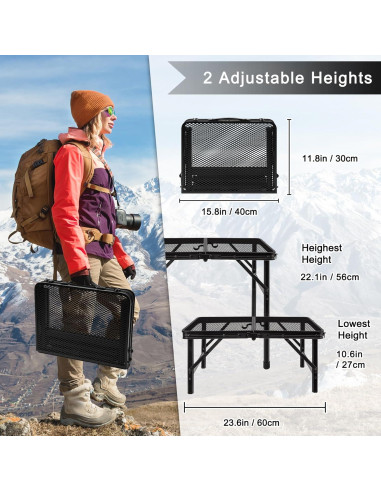 Mesa de Camping Plegable jkwokback 2FT Ajustable Aluminio