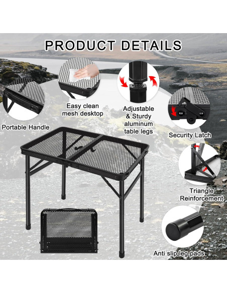 Mesa de Camping Plegable jkwokback 2FT Ajustable Aluminio