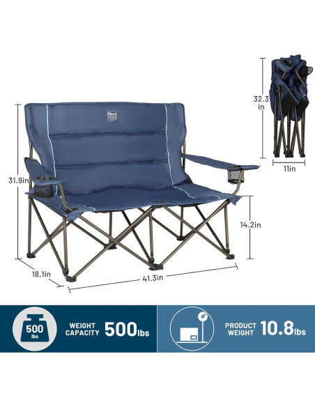 Sillón Loveseat Plegable Timber Ridge para 2 Personas Azul