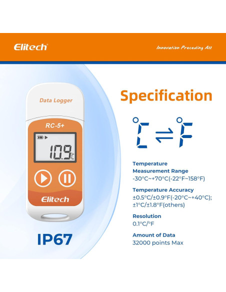Registrador de Datos Elitech RC-5+ Temperatura -30C a +70C