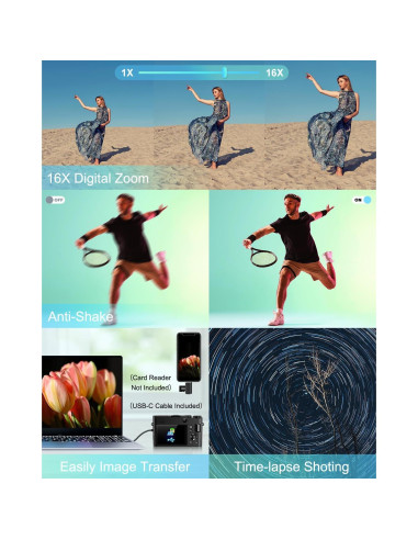 Cámara Digital 4K ToAuite DC218L 64MP Autofocus Compacta