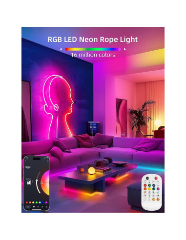 Tira LED Neón RGB Lamomo 5m Control App Impermeable