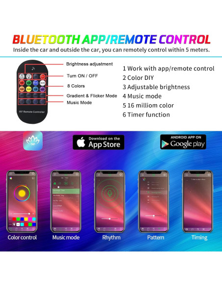Luces LED RGB para coche WEBUPAR 6 en 1 con control APP