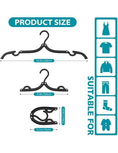 10 Perchas de Viaje Plegables Besslly Negro 42x17cm