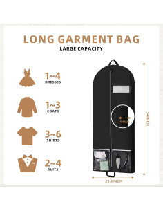 Bolsas de Prendas para Viaje 137 cm 2pcs Negro con Bolsillos 2