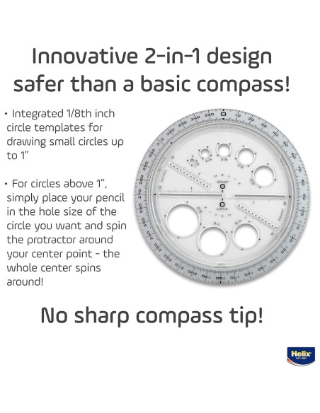 Fabricante de Ángulos y Círculos Helix 15 cm con Plantillas
