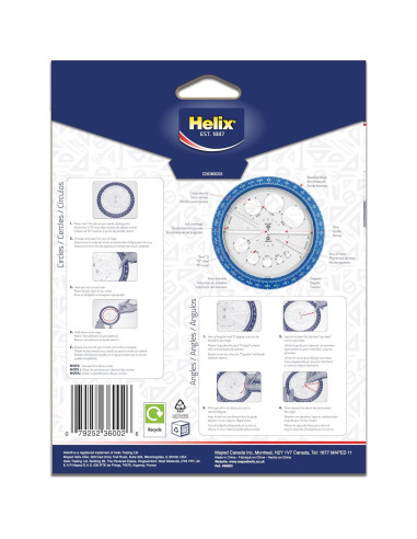 Fabricante de Ángulos y Círculos Helix 15 cm con Plantillas