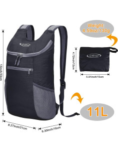 Mochila de Senderismo Plegable G4Free 11L Unisex Negra 2