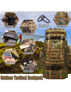 Mochila de senderismo 70L impermeable Molle camuflaje verde 2