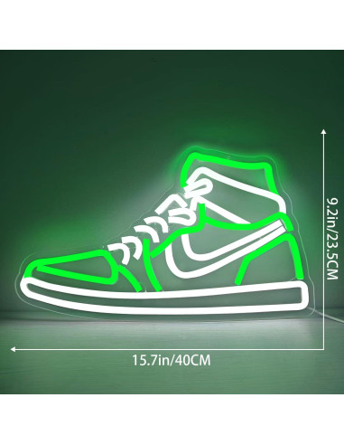 Luz de Neón Zapatilla Deportiva JianJung Verde Dimmable 23.5x40cm