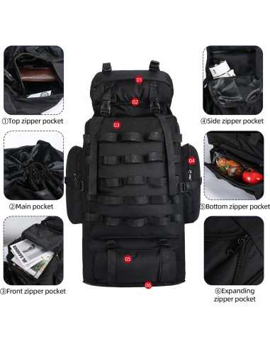 Mochila de Camping 100L Táctica Militar Impermeable Negra