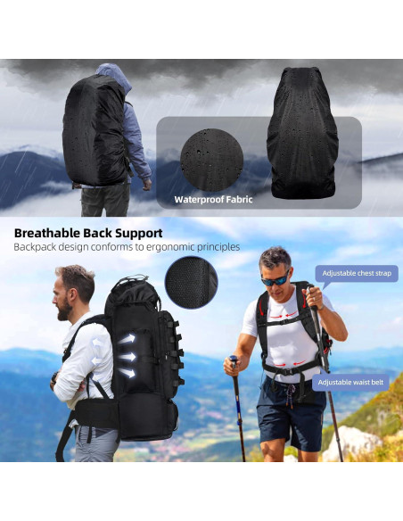 Mochila de Camping 100L Táctica Militar Impermeable Negra