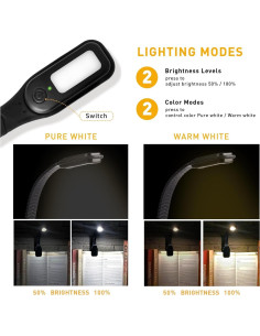 Luz de Lectura LED Radixium, Recargable, 3 Temperaturas, 2 Pcs 2