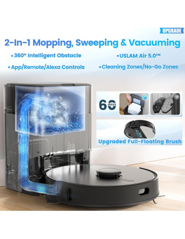 Robot Aspirador y Mopa FIXR-T20, Auto-Vaciado, 180 min, HEPA