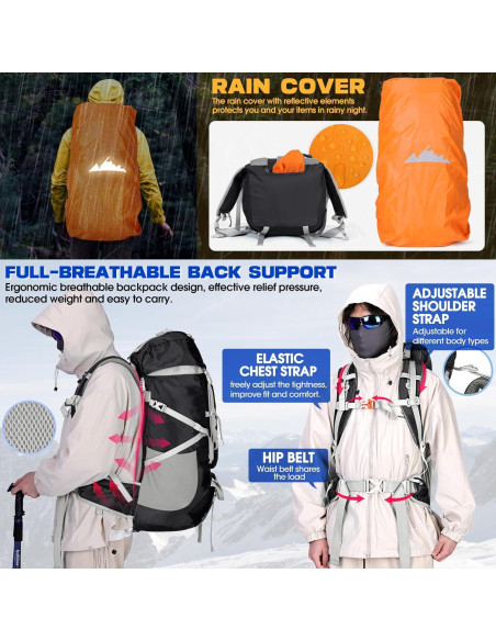 Mochila de Senderismo IGOLUMON 60L Impermeable Negra Mochila de Senderismo IGOLUMON 60L Impermeable Negra