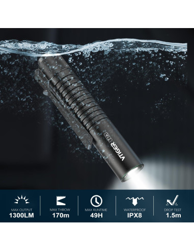 Linterna EDC VTIGER T1A Recargable 1300 Lúmenes Compacta