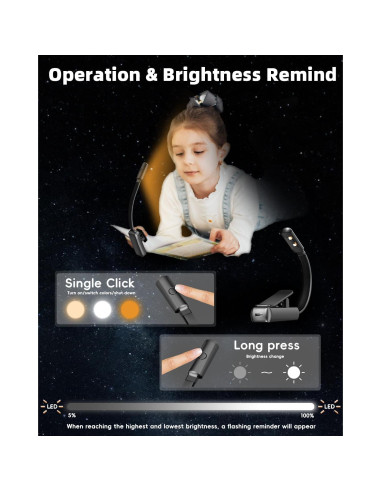 Luz de lectura LED portátil Lucarni con 3 colores y atenuación