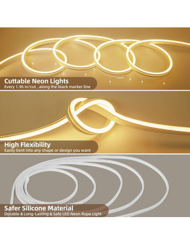 Luces de Cuerda de Neón LED ELOUYCKE 10m Blanca Cálida Regulable
