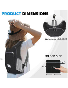 Mochila de Viaje Plegable XGUNION 10L Ligera Unisex Negra 2