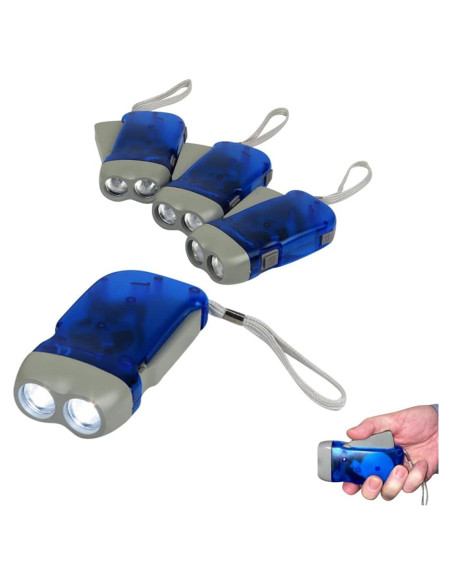 Linterna de Manivela Evelots - Paquete de 4 - LED Doble - Camping y Emergencias