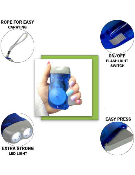 Linterna de Manivela Evelots - Paquete de 4 - LED Doble - Camping y Emergencias